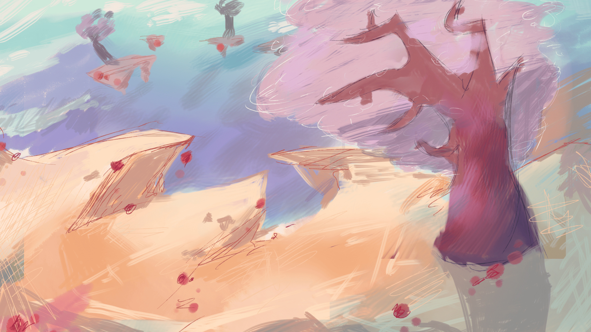 Background: The pomegranate themed area of the planet.